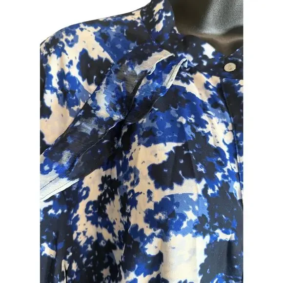 Lauren Ralph Lauren Womens Blue Floral Ruffle Blouse Button Front Size Large - Picture 5 of 10